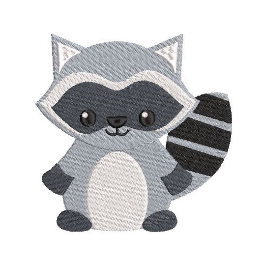 Mini fill stitch raccoon machine embroidery design by rosiedayembroidery.com