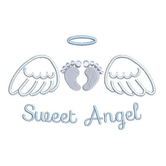 Angel wings with baby feet machine embroidery design by rosiedayembroidery.com
