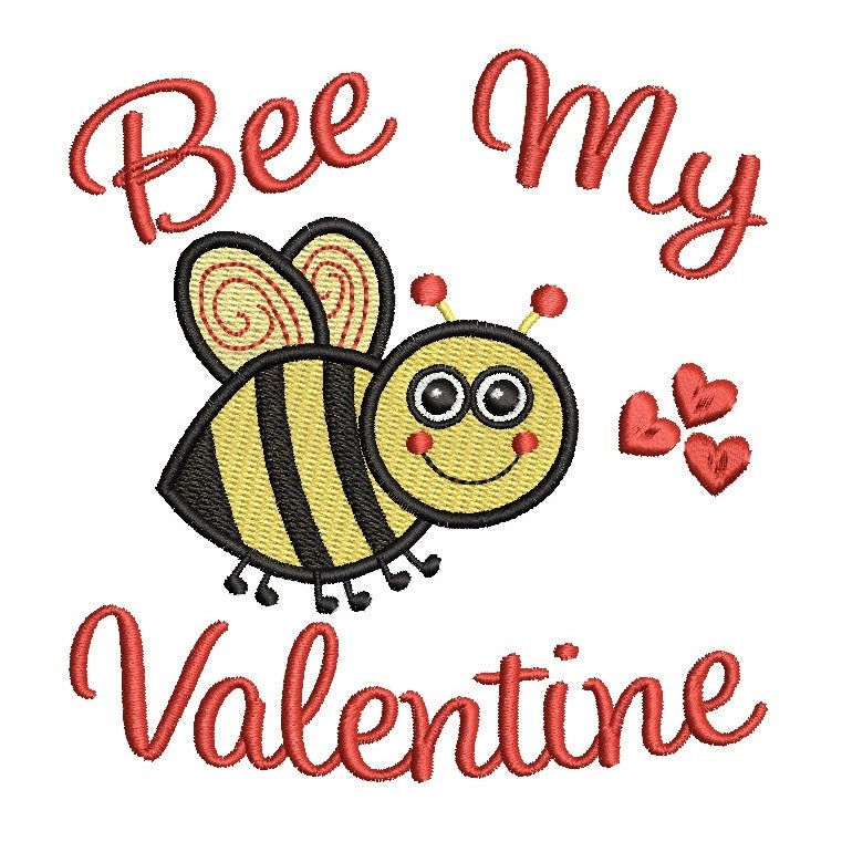 Bee My Valentine fill stitch machine embroidery design by rosiedayembroidery.com