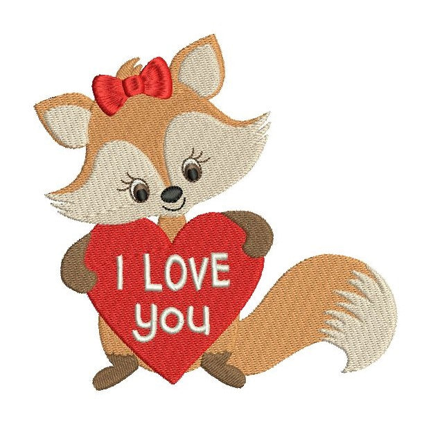 Valentine's Day fox machine embroidery design by rosiedayembroidery.com