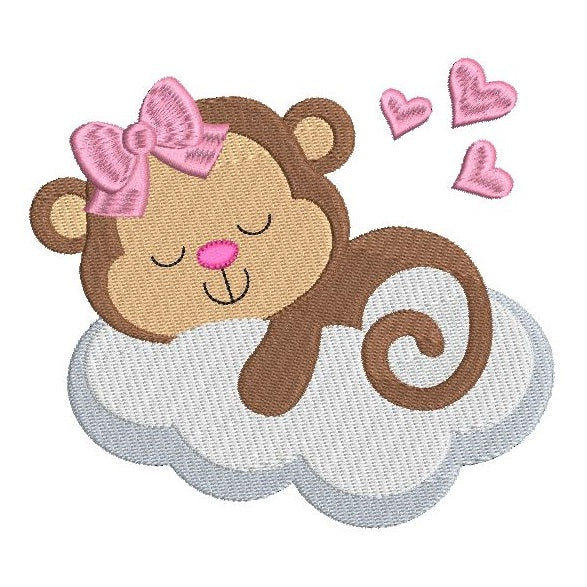 Sleeping monkey machine embroidery design by rosiedayembroidery.com