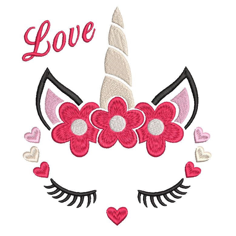 Valentine's Day unicorn machine embroidery design by rosiedayembroidery.com