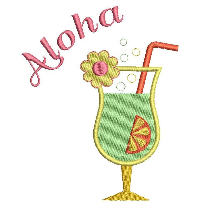 Tropical cocktail machine embroidery design by rosiedayembroidery.com