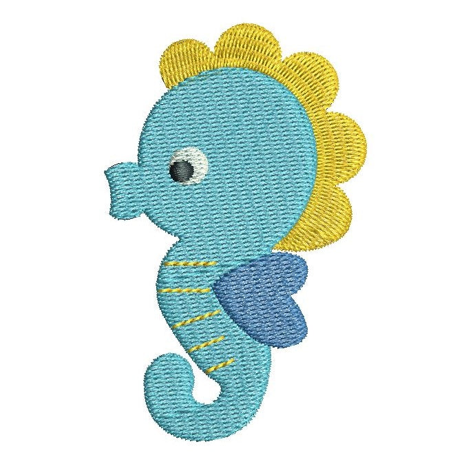 Seahorse fill stitch machine embroidery design by rosiedayembroidery.com