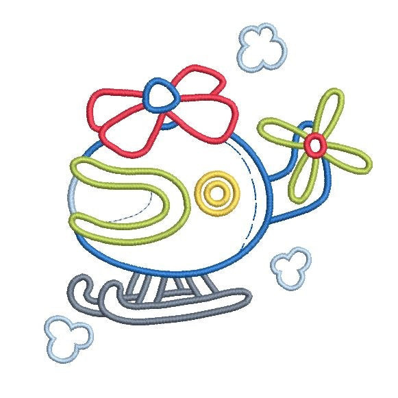 Helicopter - multi-colored linework machine embroidery design by rosiedayembroidery.com