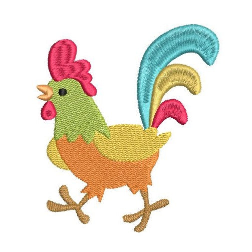 Mini fill stitch rooster machine embroidery design by rosiedayembroidery.com