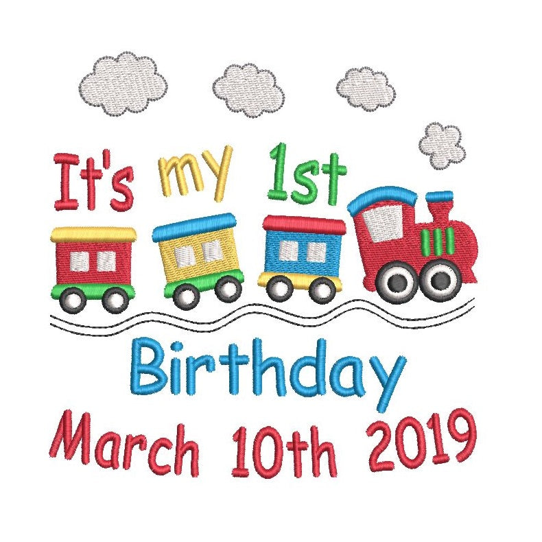 Birthday train template machine embroidery design by rosiedayembroidery.com