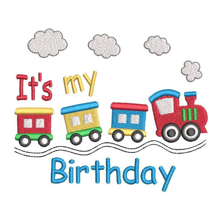 Birthday train template machine embroidery design by rosiedayembroidery.com