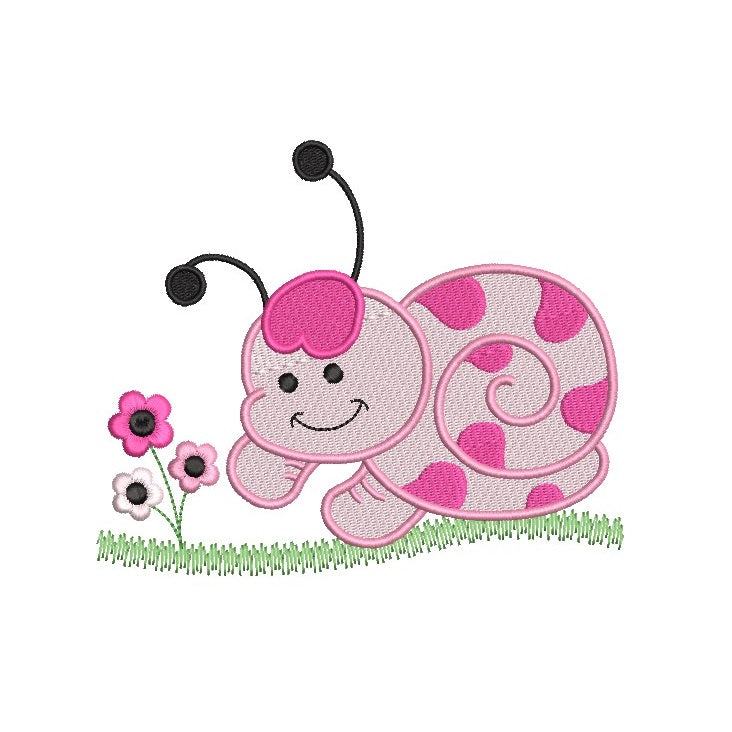 Sweet snail machine embroidery design by rosiedayembroidery.com