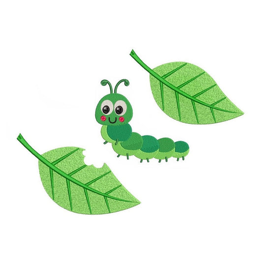 Cute caterpillar and leaves machine embroidery design by rosiedayembroidery.com