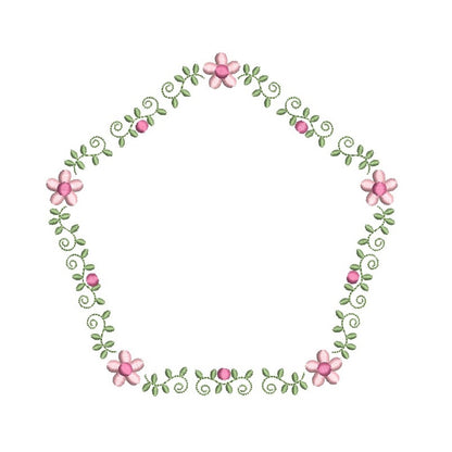 Floral pentagon frame by rosiedayembroidery.com