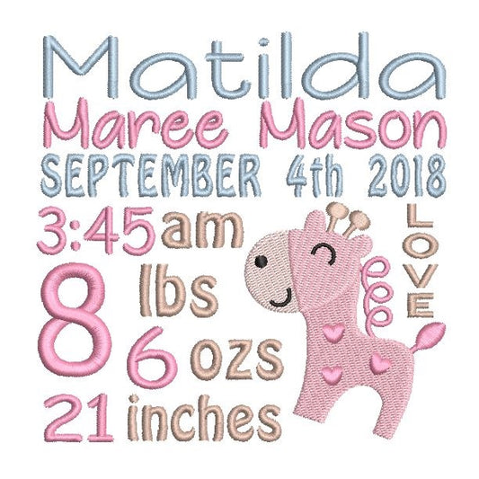 Baby birth announcement template machine embroidery design by rosiedayembroidery.com