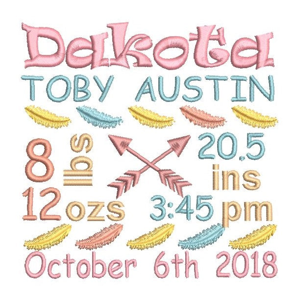 Baby birth announcement -custom embroidery design by rosiedayembroidery.com