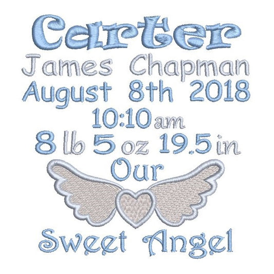 Baby birth announcement -custom embroidery design by rosiedayembroidery.com