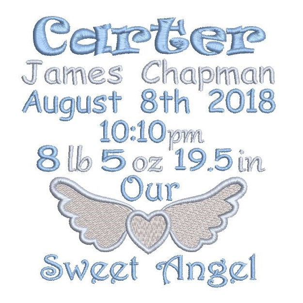 Baby birth announcement -custom embroidery design by rosiedayembroidery.com