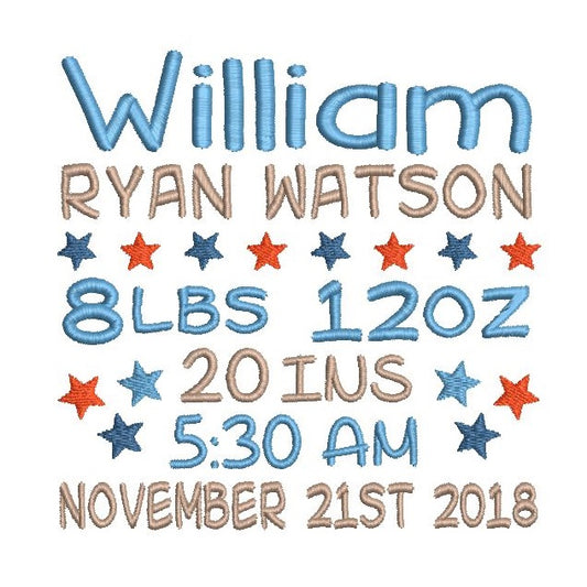 Baby birth announcement template machine embroidery design by rosiedayembroidery.com