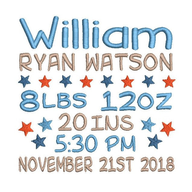 Baby birth announcement -custom embroidery design by rosiedayembroidery.com