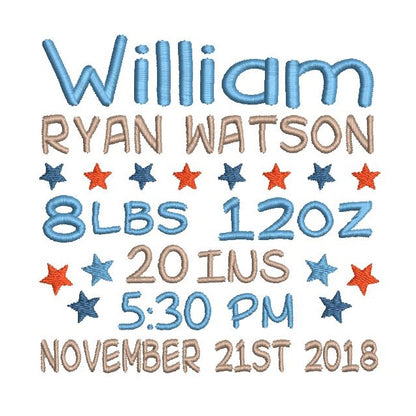 Baby birth announcement -custom embroidery design by rosiedayembroidery.com