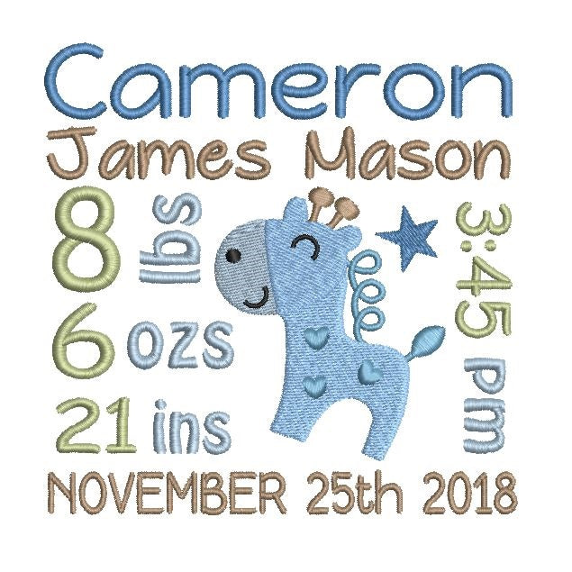 Baby birth announcement -custom embroidery design by rosiedayembroidery.com