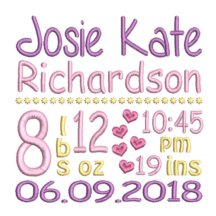 Baby birth announcement template machine embroidery design by rosiedayembroidery.com