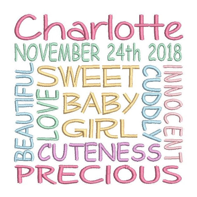 Baby birth announcement -custom embroidery design by rosiedayembroidery.com