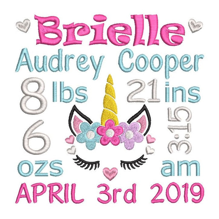 Baby birth announcement template machine embroidery design by rosiedayembroidery.com