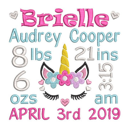 Baby birth announcement template machine embroidery design by rosiedayembroidery.com