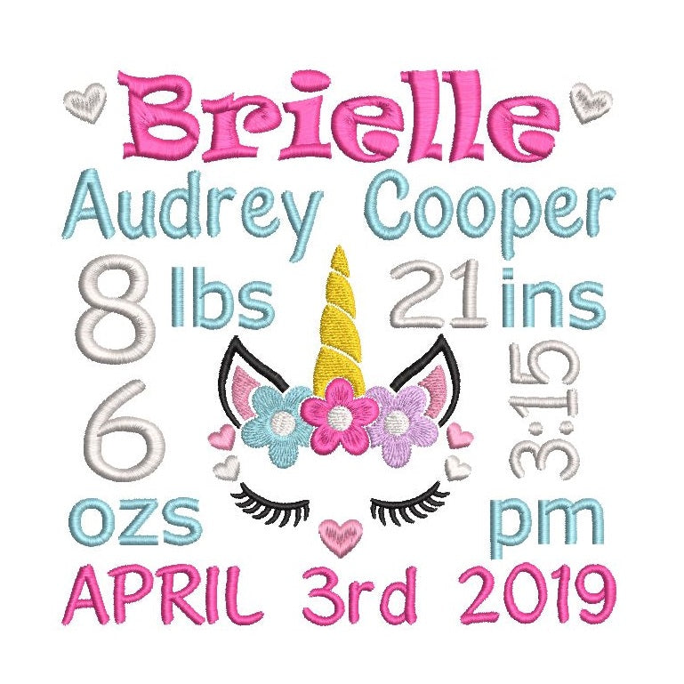 Baby birth announcement template machine embroidery design by rosiedayembroidery.com