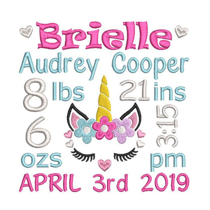 Baby birth announcement template machine embroidery design by rosiedayembroidery.com