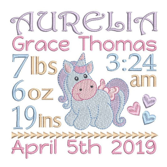 Baby birth announcement -custom embroidery design by rosiedayembroidery.com