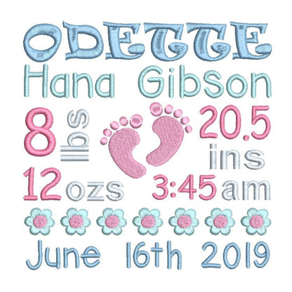 Baby birth announcement template by rosiedayembroidery.com