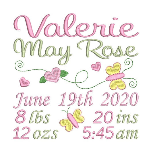 Baby birth announcement template machine embroidery design by rosiedayembroidery.com