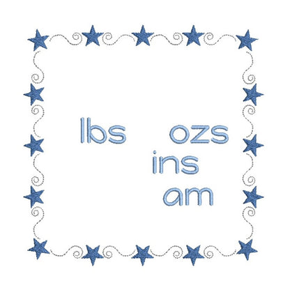 Baby birth stats template machine embroidery design by rosiedayembroidery.com