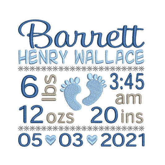 Baby birth announcement machine embroidery design by rosiedayembroidery.com