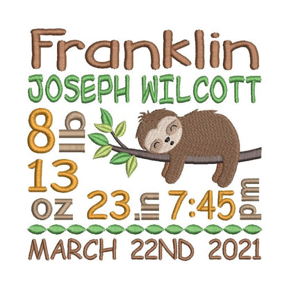 Baby birth announcement machine embroidery design by rosiedayembroidery.com