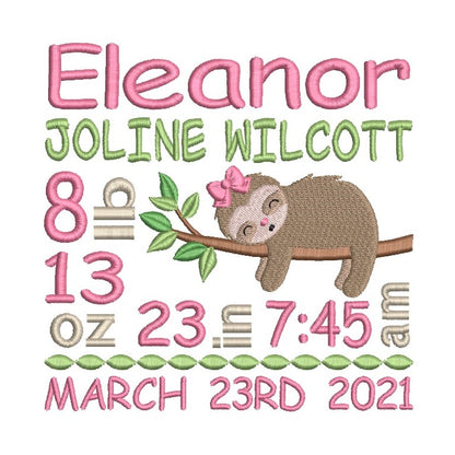 Baby birth announcement machine embroidery design by rosiedayembroidery.com