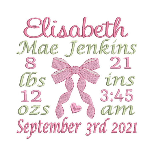 Baby birth announcement template machine embroidery design by rosiedayembroidery.com