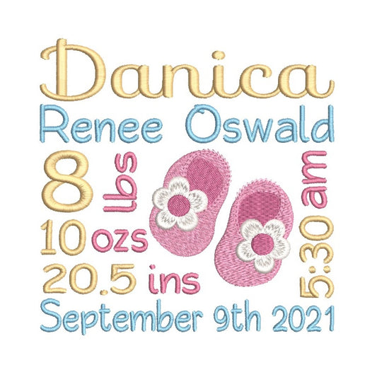 Baby birth announcement template machine embroidery design by rosiedayembroidery.com