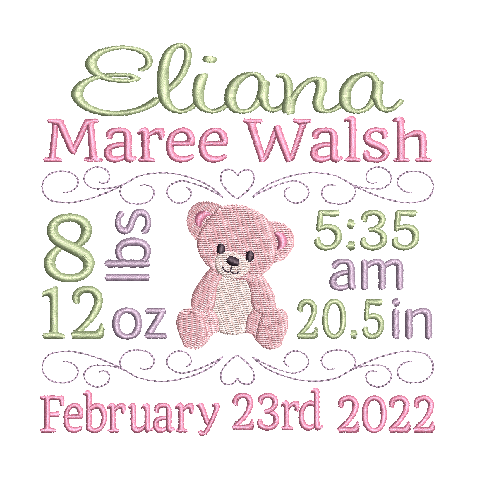 Baby Birth Announcement Machine Embroidery Design by rosiedayembroidery.com
