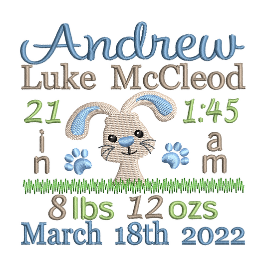 Baby birth announcement machine embroidery design by rosiedayembroidery.com