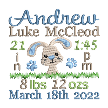 Baby birth announcement machine embroidery design by rosiedayembroidery.com