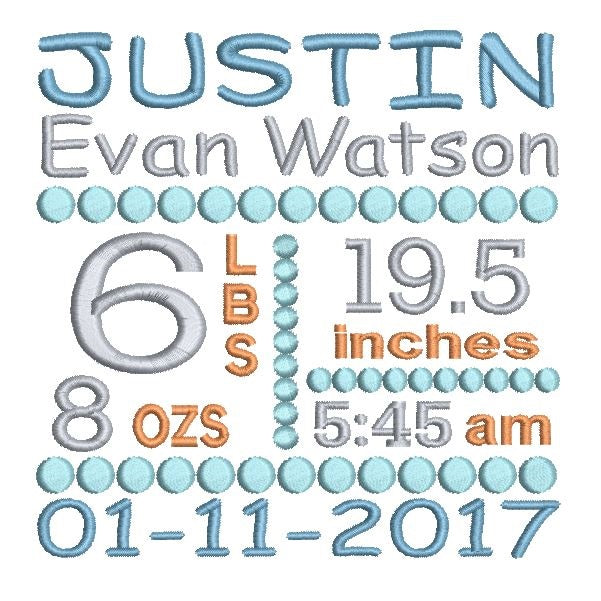 Baby birth announcement template machine embroidery design by rosiedayembroidery.com