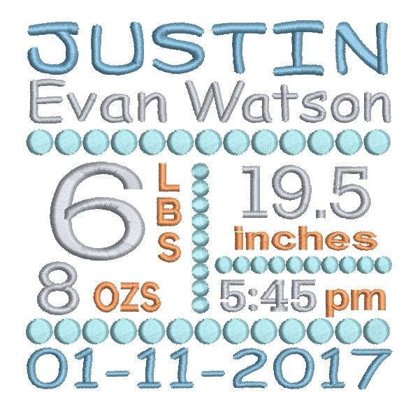 Baby birth announcement template machine embroidery design by rosiedayembroidery.com