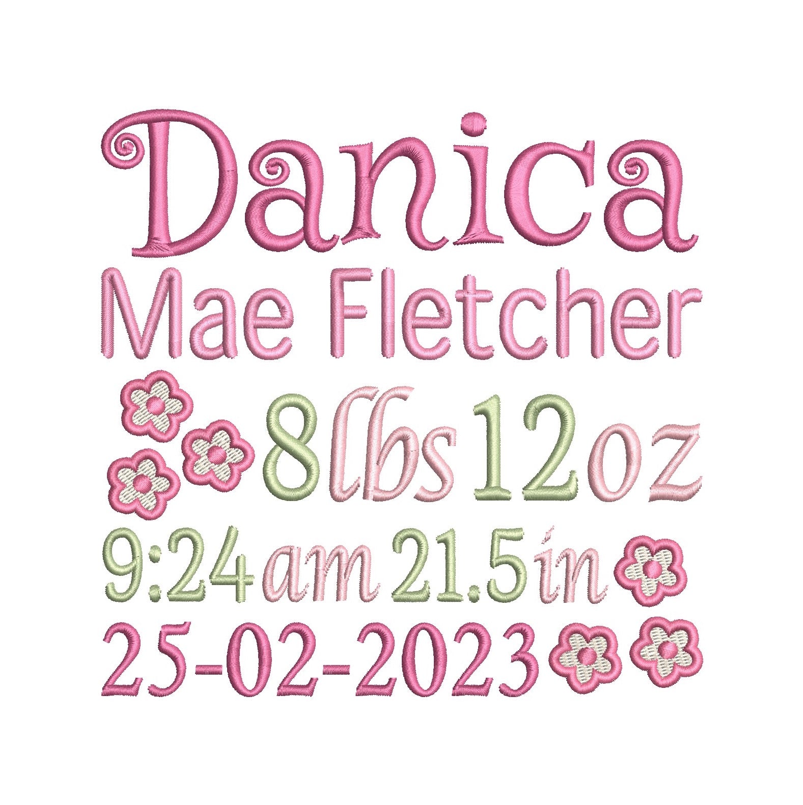 Baby birth announcement machine embroidery design by rosiedayembroidery.com