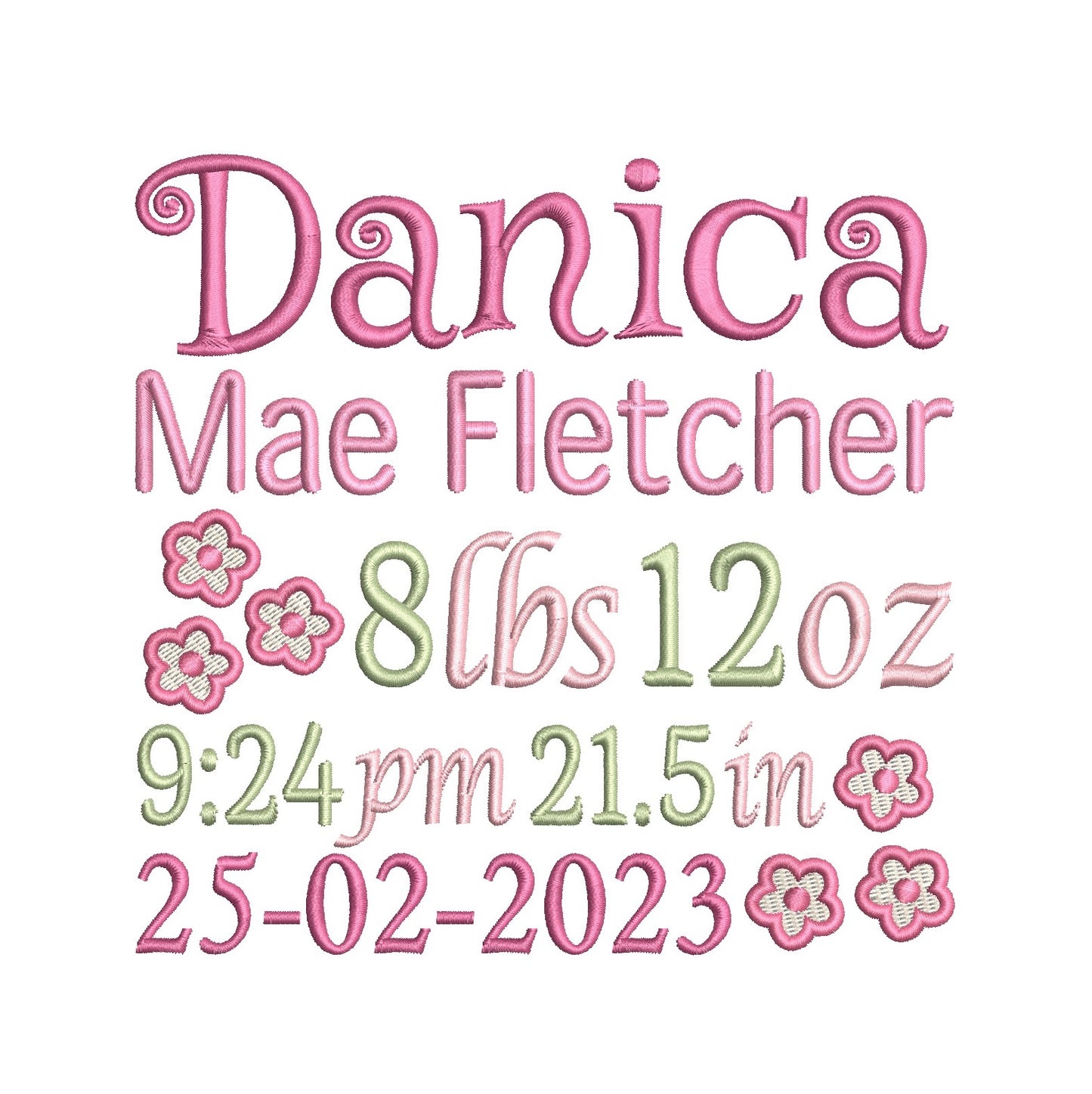 Baby birth announcement machine embroidery design by rosiedayembroidery.com
