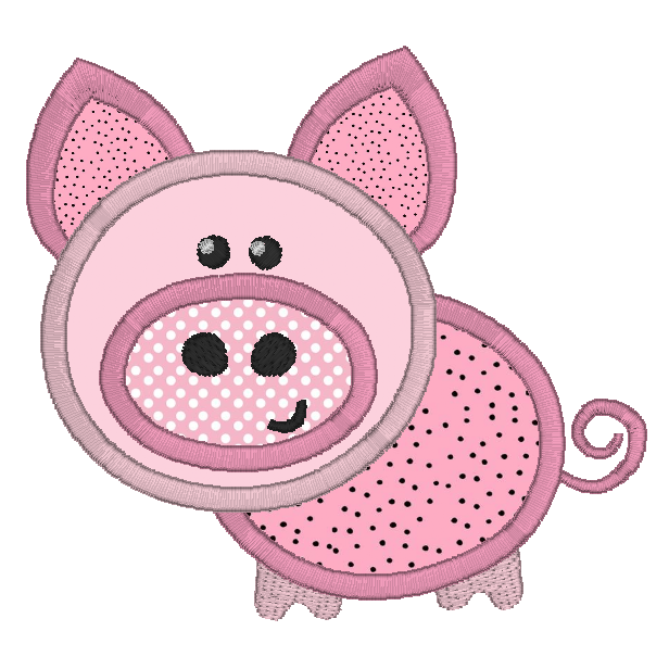 Pink pig applique machine embroidery design by rosiedayembroidery.com
