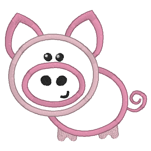 Pink pig applique machine embroidery design by rosiedayembroidery.com