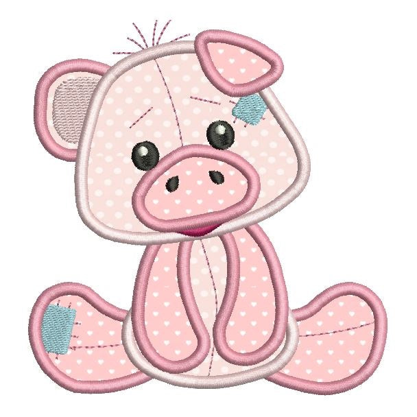Sweet piglet applique machine embroidery design by rosiedayembroidery.com