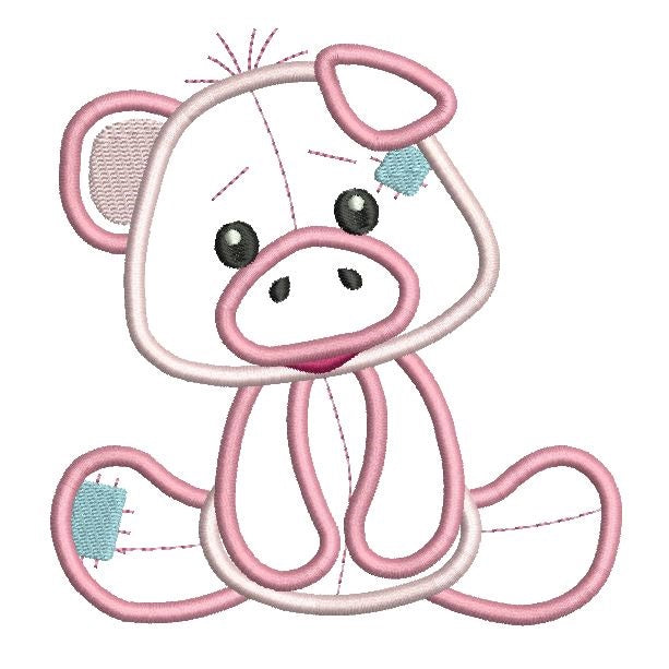Sweet piglet applique machine embroidery design by rosiedayembroidery.com