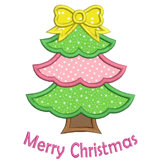 Christmas tree applique machine embroidery design by rosiedayembroidery.com